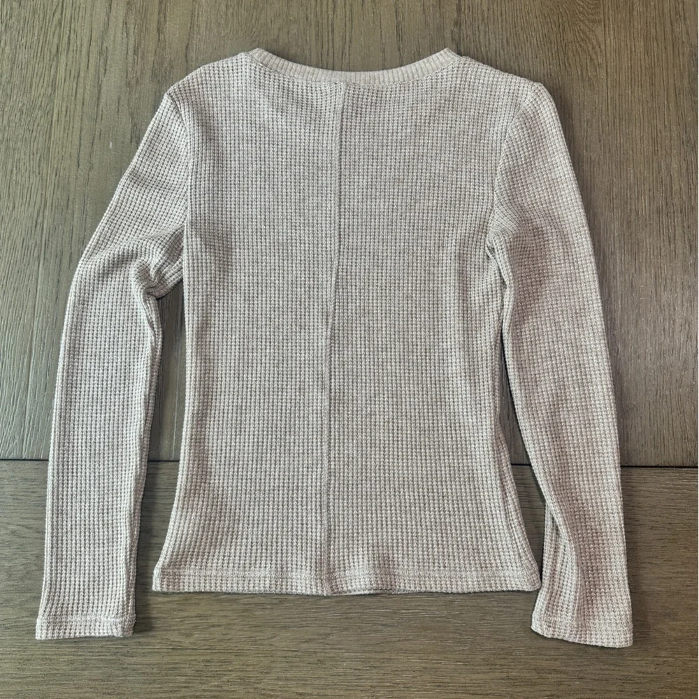 Express Glitter Waffle Fitted Crew Neck Long Sleeve Top Size Small Beige - Picture 5 of 8